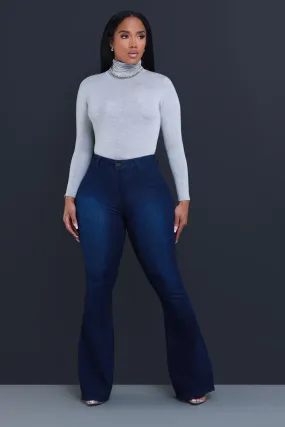 $15.99 Bing High Waist Stretchy Bell Bottom Jeans - Dark Wash