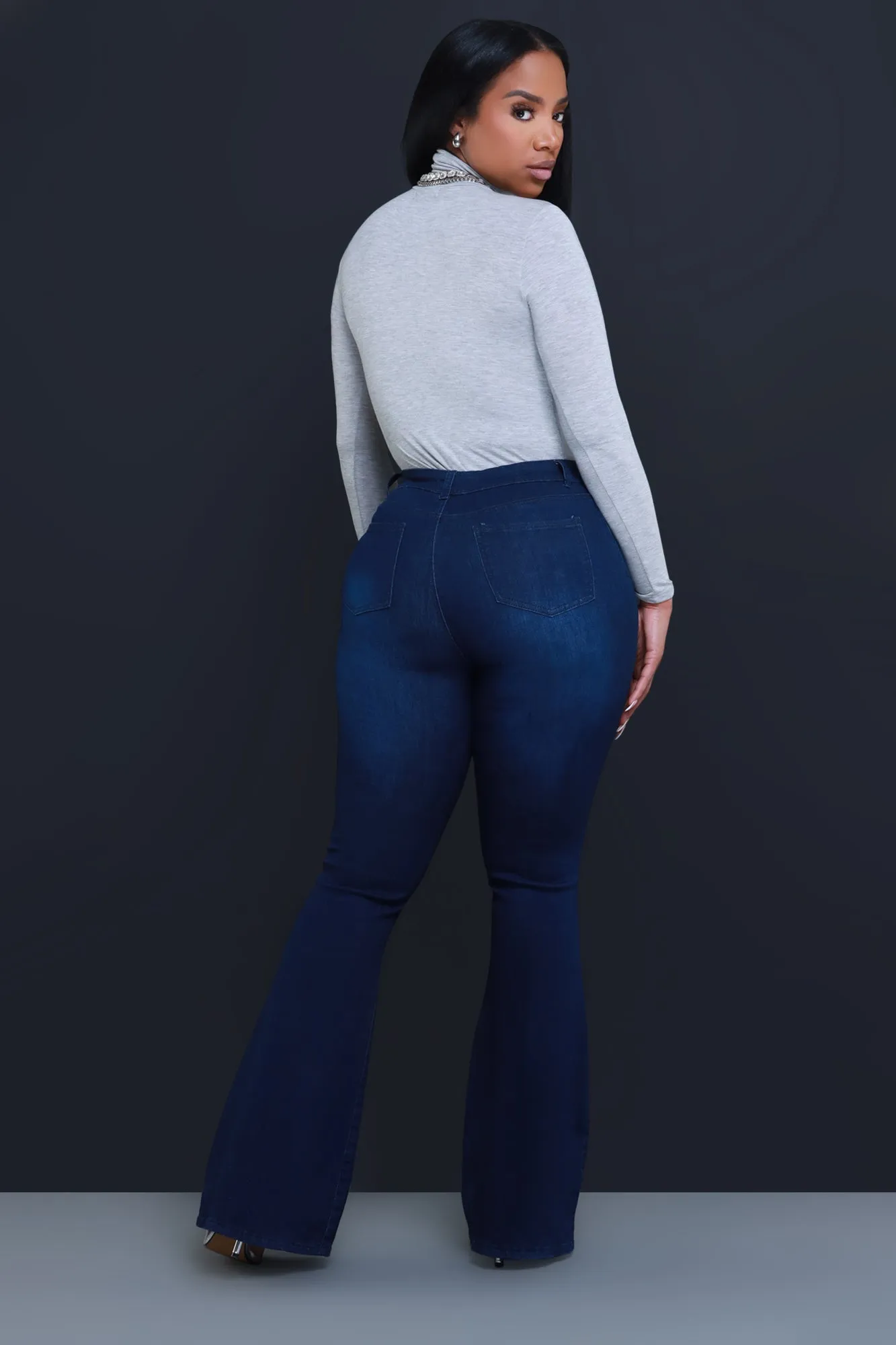 $15.99 Bing High Waist Stretchy Bell Bottom Jeans - Dark Wash