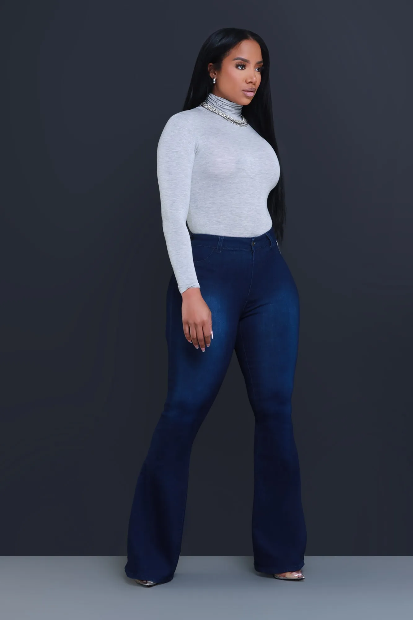$15.99 Bing High Waist Stretchy Bell Bottom Jeans - Dark Wash