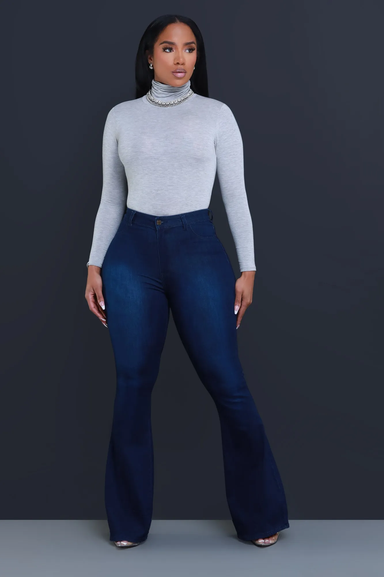 $15.99 Bing High Waist Stretchy Bell Bottom Jeans - Dark Wash