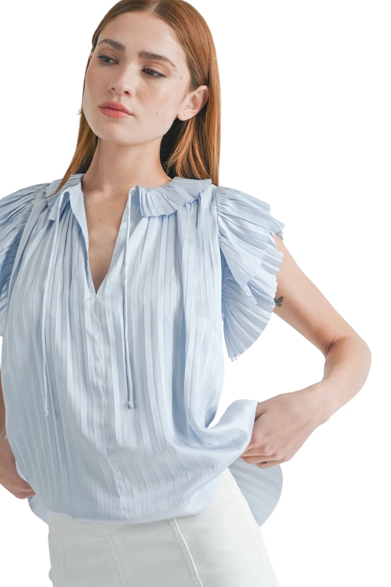 Apparel- Reset by Jane Pleated Flowy Short Sleeve Top