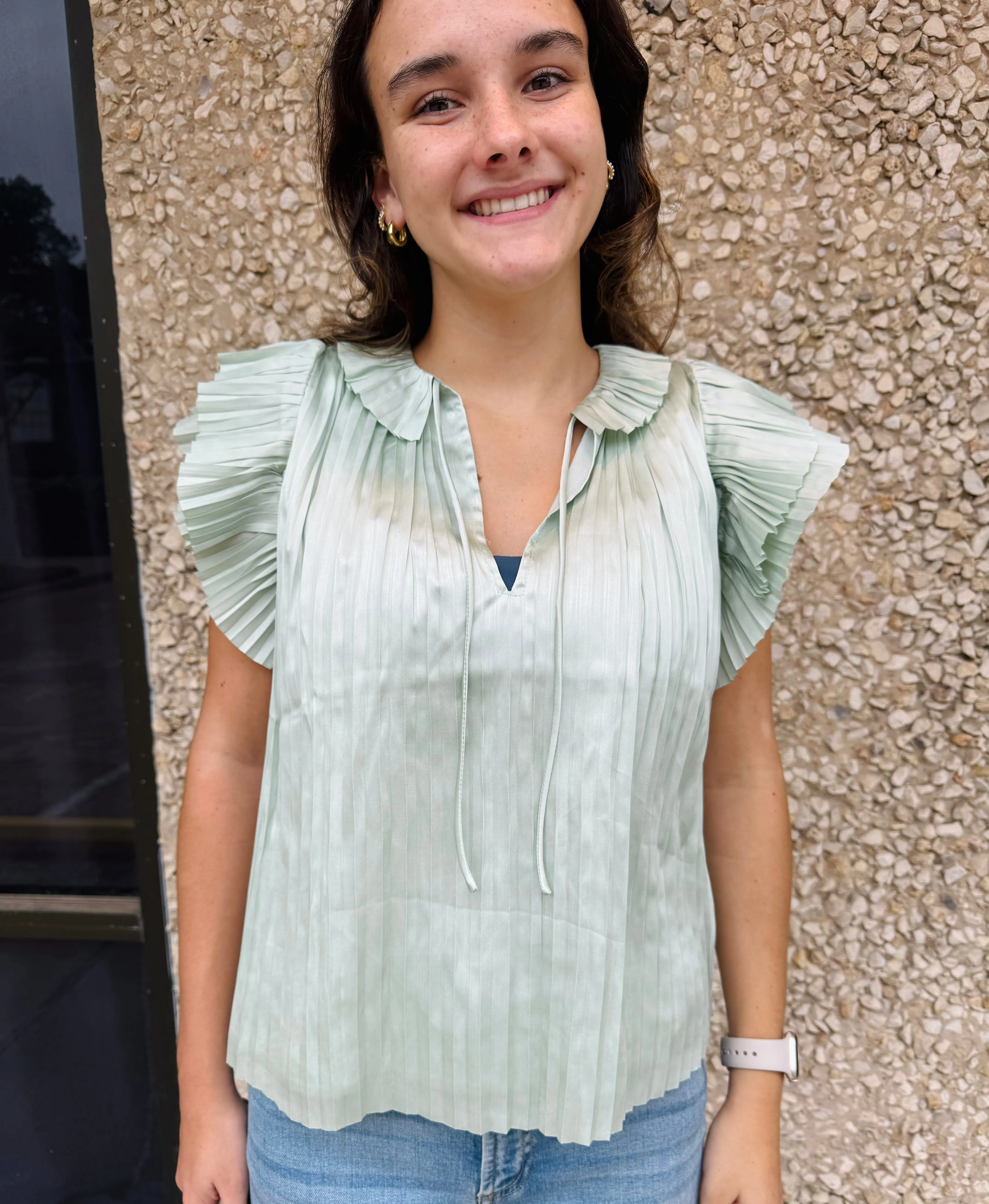 Apparel- Reset by Jane Pleated Flowy Short Sleeve Top