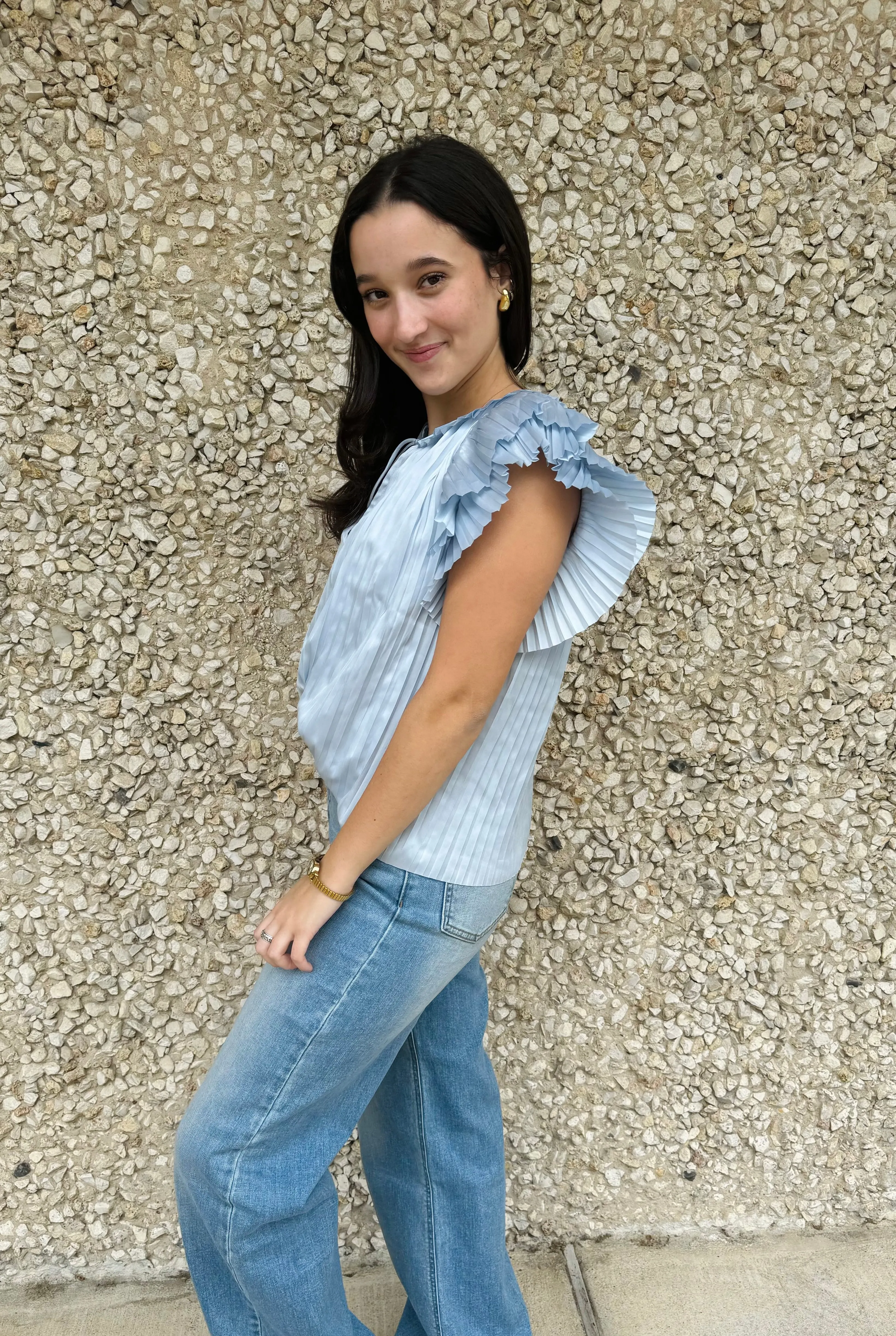 Apparel- Reset by Jane Pleated Flowy Short Sleeve Top