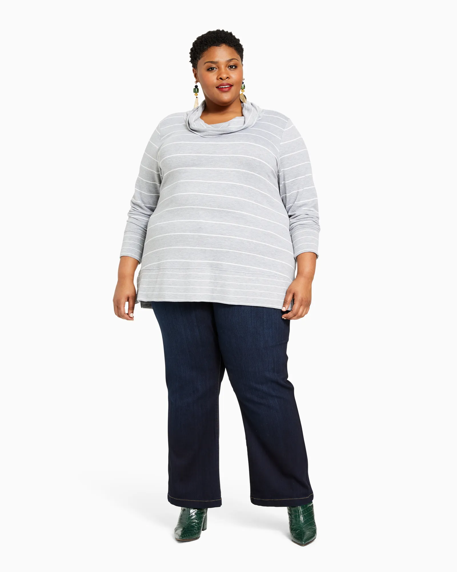 April Cowl Neck Tee | Light Grey / White