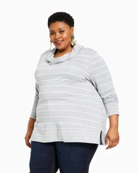 April Cowl Neck Tee | Light Grey / White