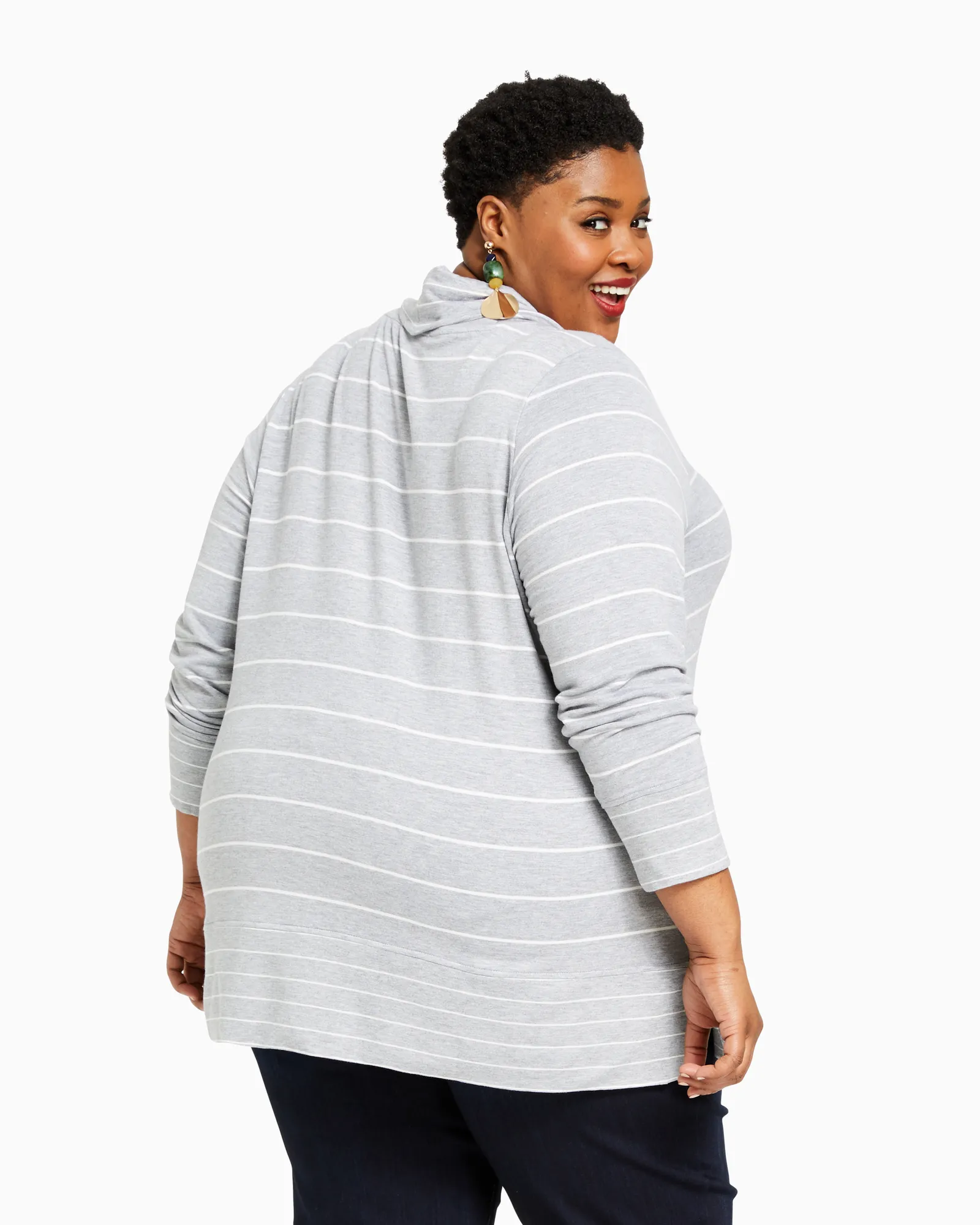April Cowl Neck Tee | Light Grey / White