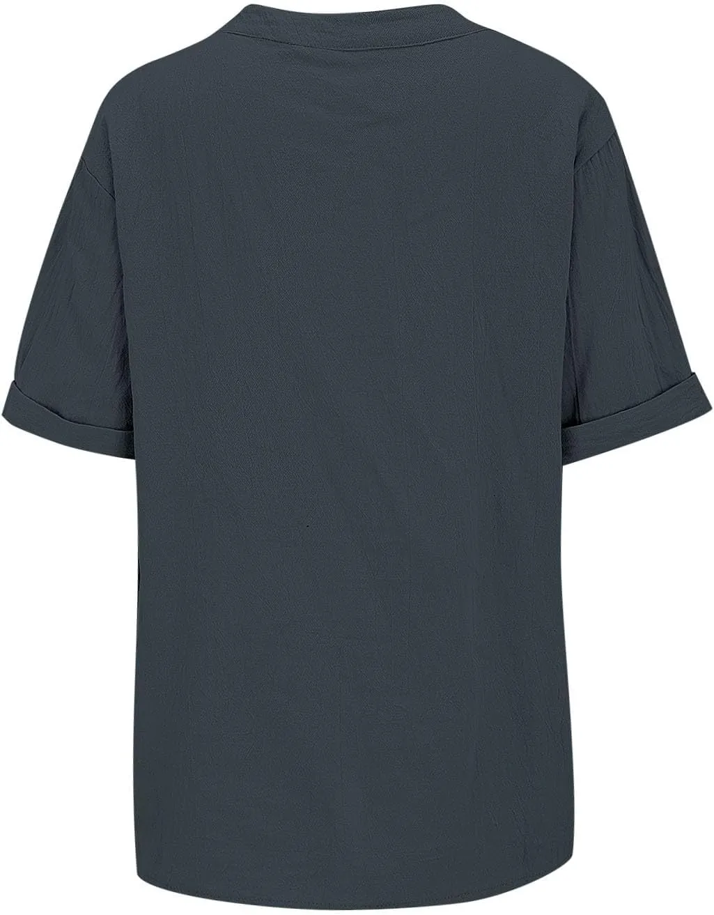 Button Cotton Linen Shirt - Women's 3/4 Sleeve Tee Solid Color Lightweight Breathable Tops for Vacation