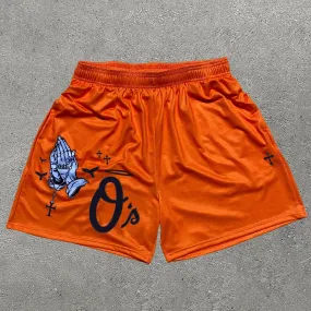 Casual Praying Hands Print Mesh Shorts