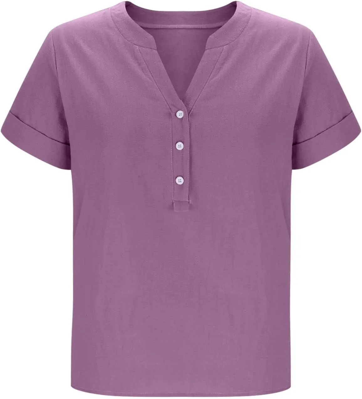 Cbcbtwo Womens Short Sleeve Linen Henley Tops 2025 V Neck Dressy Casual Loose Fit Shirts Summer Going Out Flowy Blouses