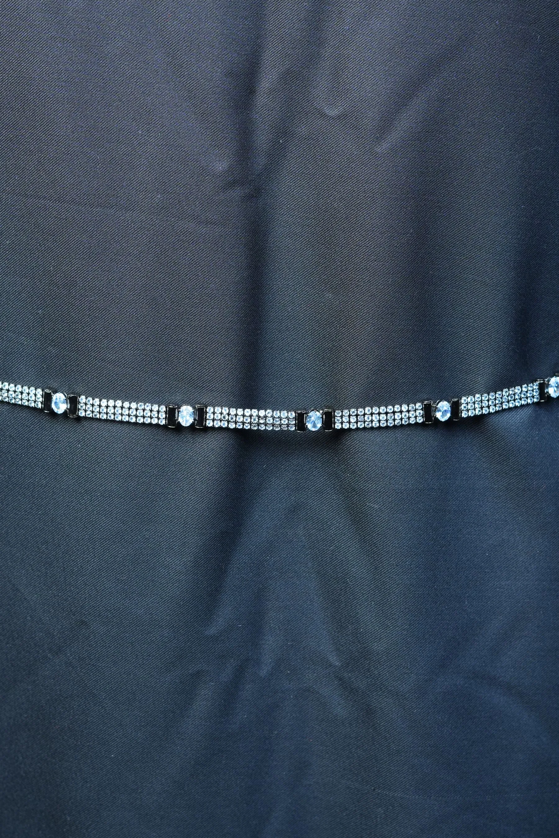 Chic Black Metal Hip Belt with Sparkling White Stones - JCSFashions