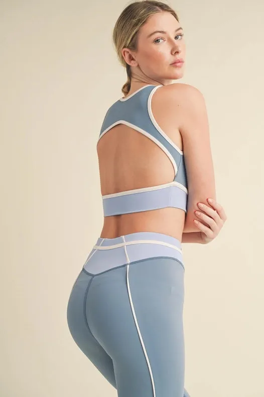 Color Contrast Tank And Leggings Set Blue