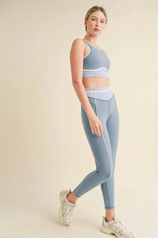 Color Contrast Tank And Leggings Set Blue