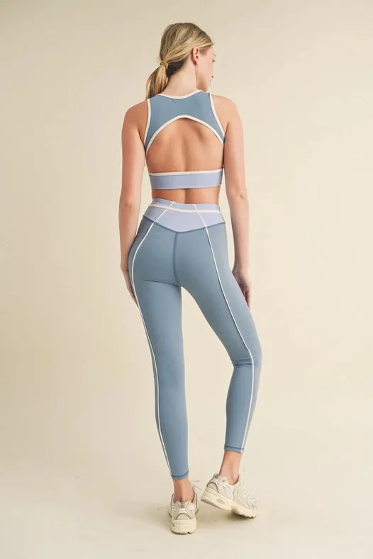 Color Contrast Tank And Leggings Set Blue