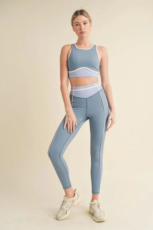 Color Contrast Tank And Leggings Set Blue