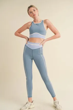 Color Contrast Tank And Leggings Set Blue