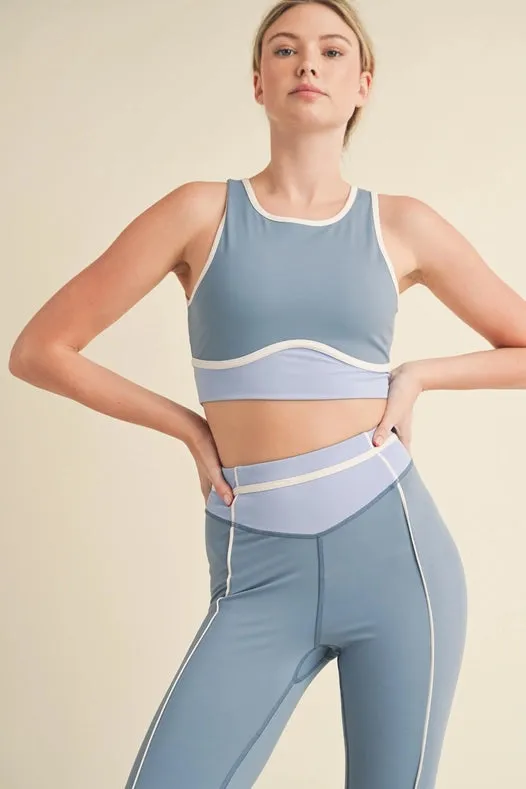Color Contrast Tank And Leggings Set Blue