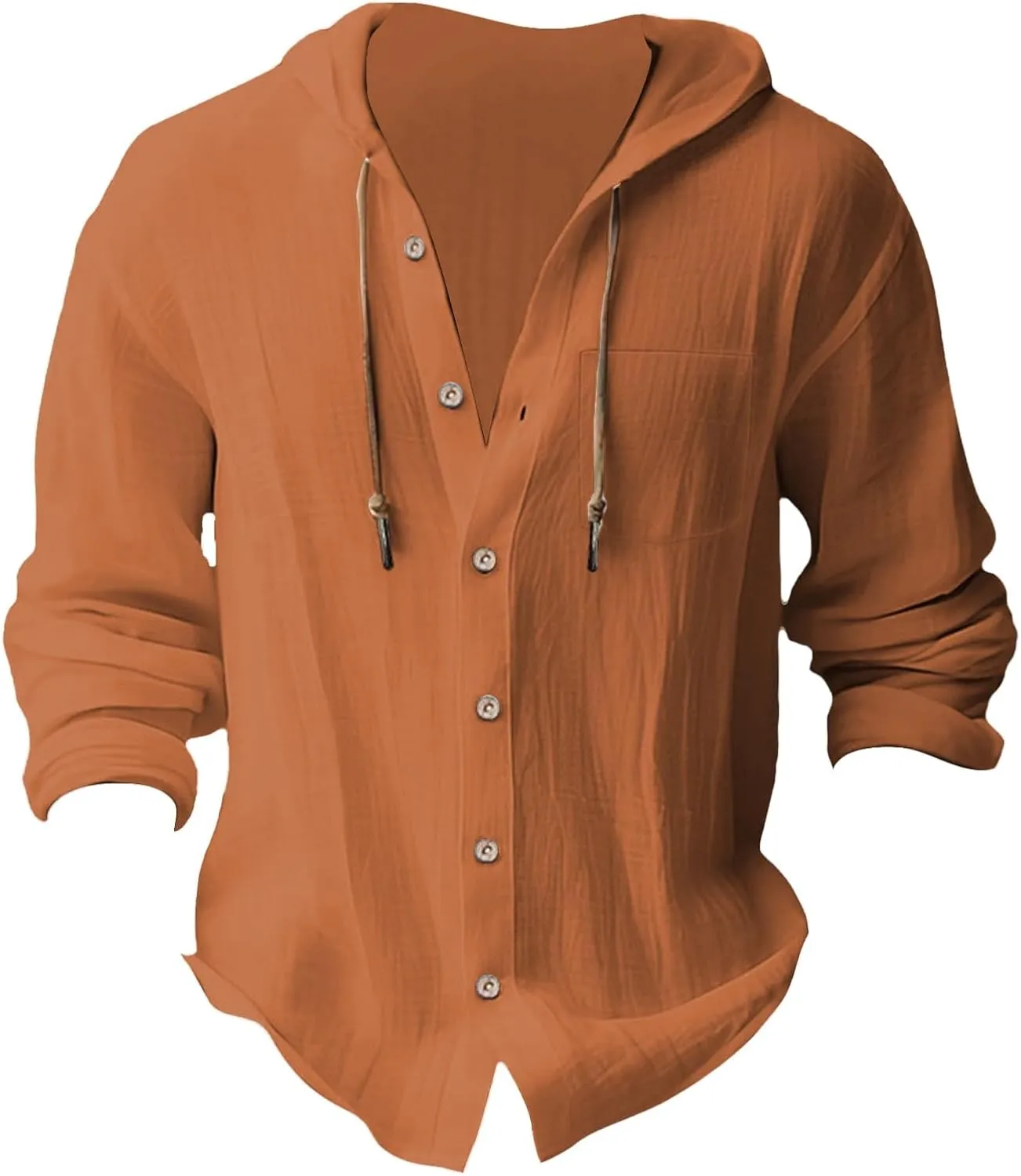 Cotton Linen Hoodies for Men Casual Lightweight Breathable Long Sleeve Button Down Hooded Beach Hippie T Shirts