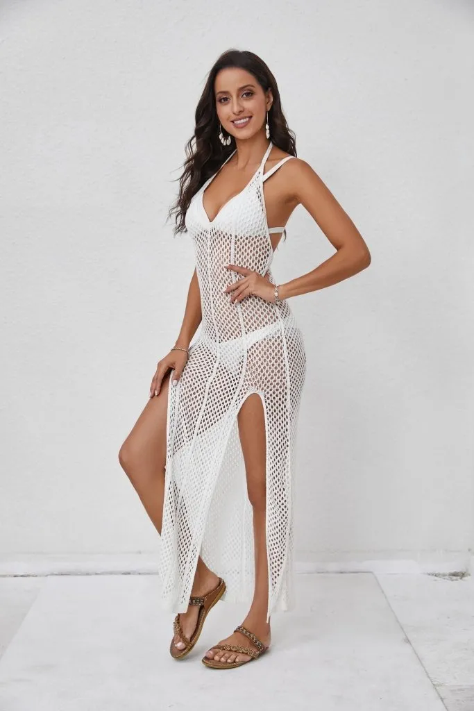 Crochet Side Split Swimsuit Coverup Dress