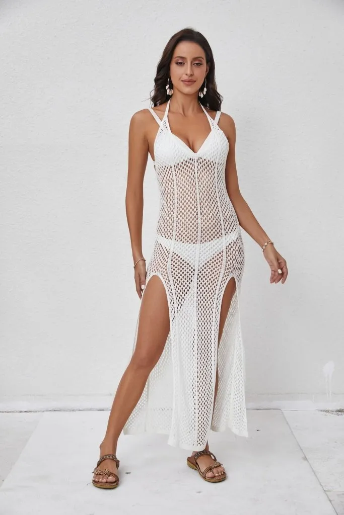 Crochet Side Split Swimsuit Coverup Dress