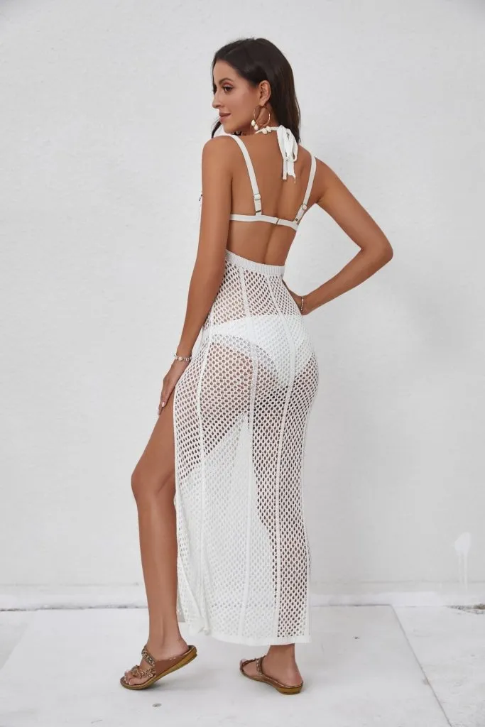 Crochet Side Split Swimsuit Coverup Dress