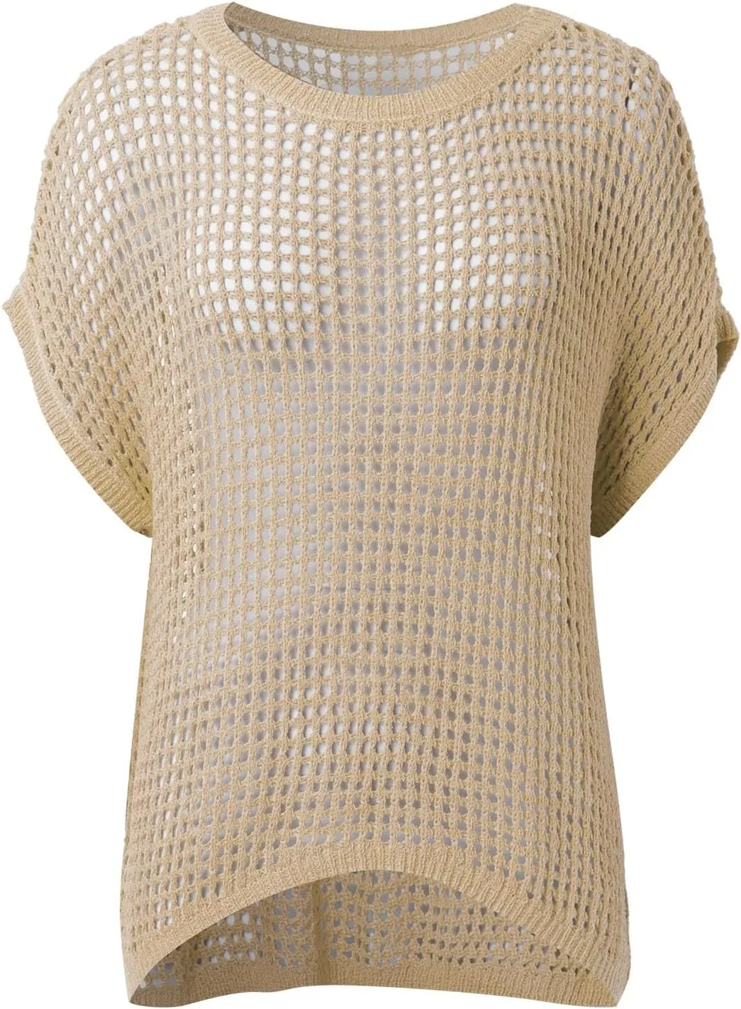 Crochet Tops for Women Summer Scoop Neck Off Shoulder Sweater Beach Coverup Short Sleeve Hollow Out Knit Pullover Top