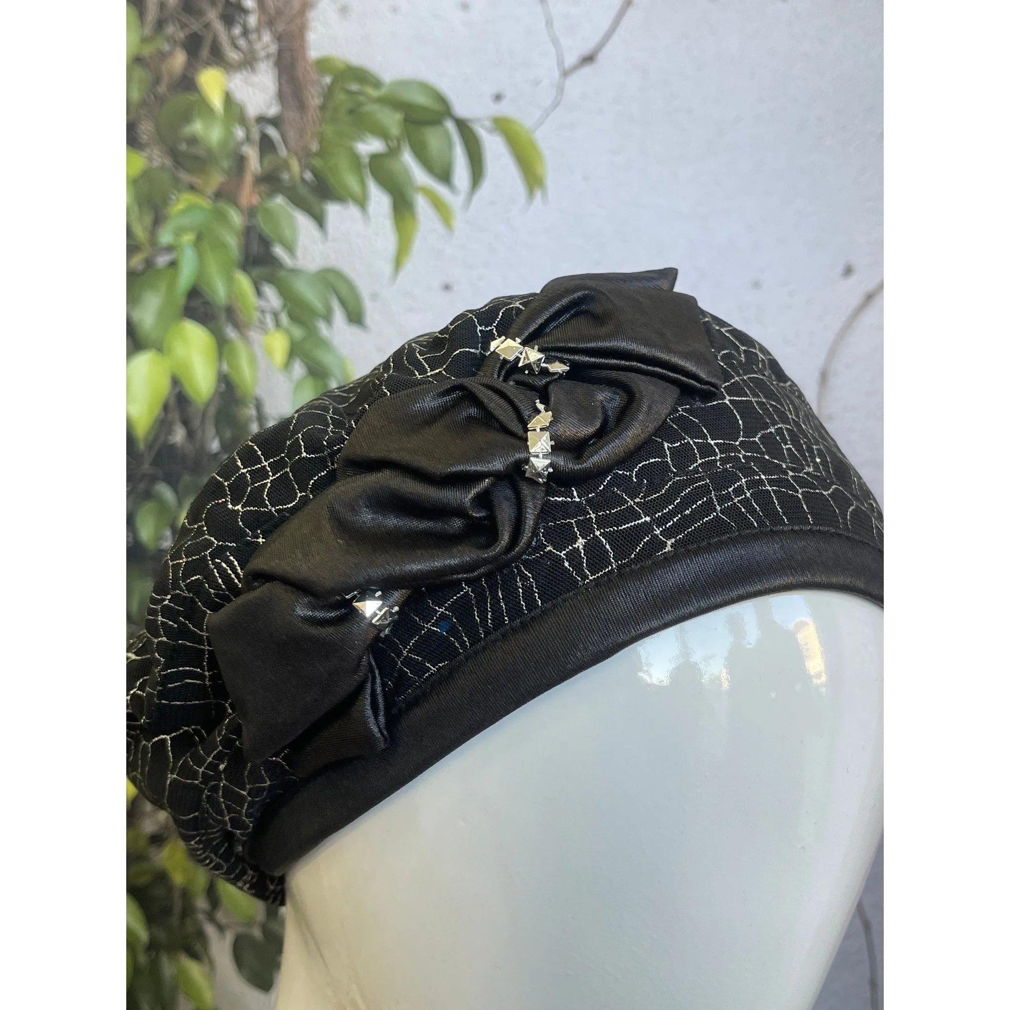 Embellished Hat - Size #1 Black/Silver