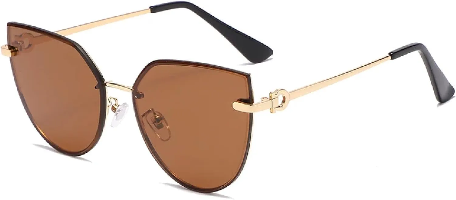Fashion Cat Eye Sunglasses for Women Vintage Rimless Gradient Trendy Uv400