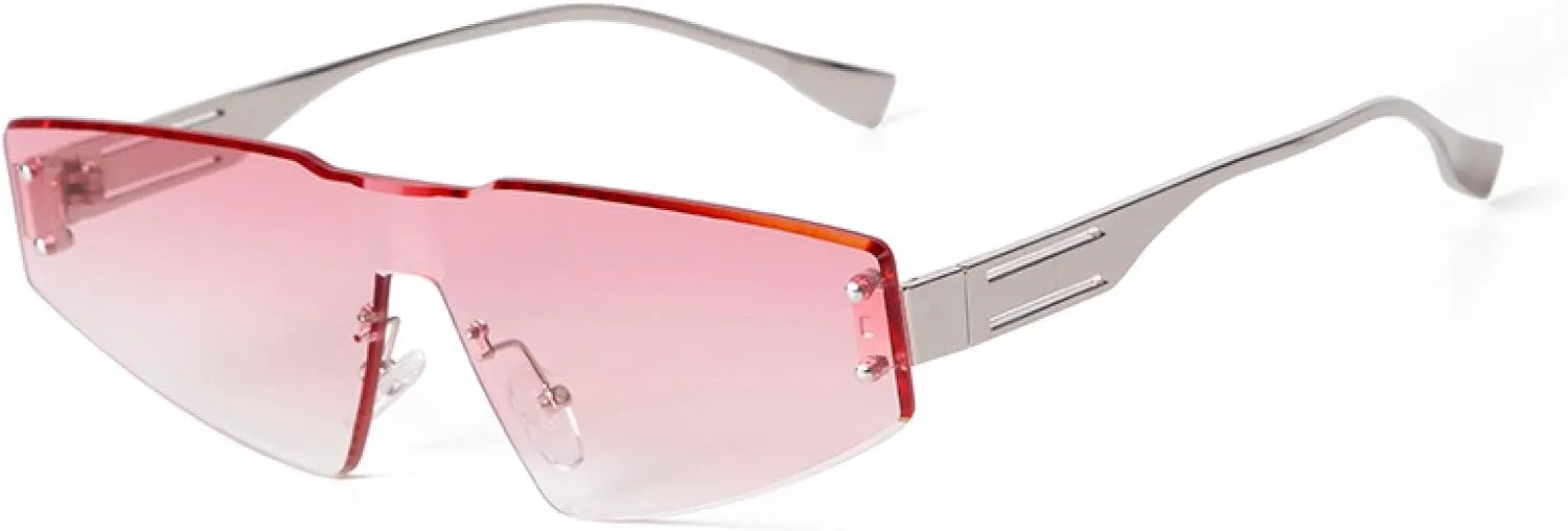 Fashion Frameless Pink Cateye Sunglasses Women Men Trendy Rivet Rimless Triangle Sun Glasses Uv