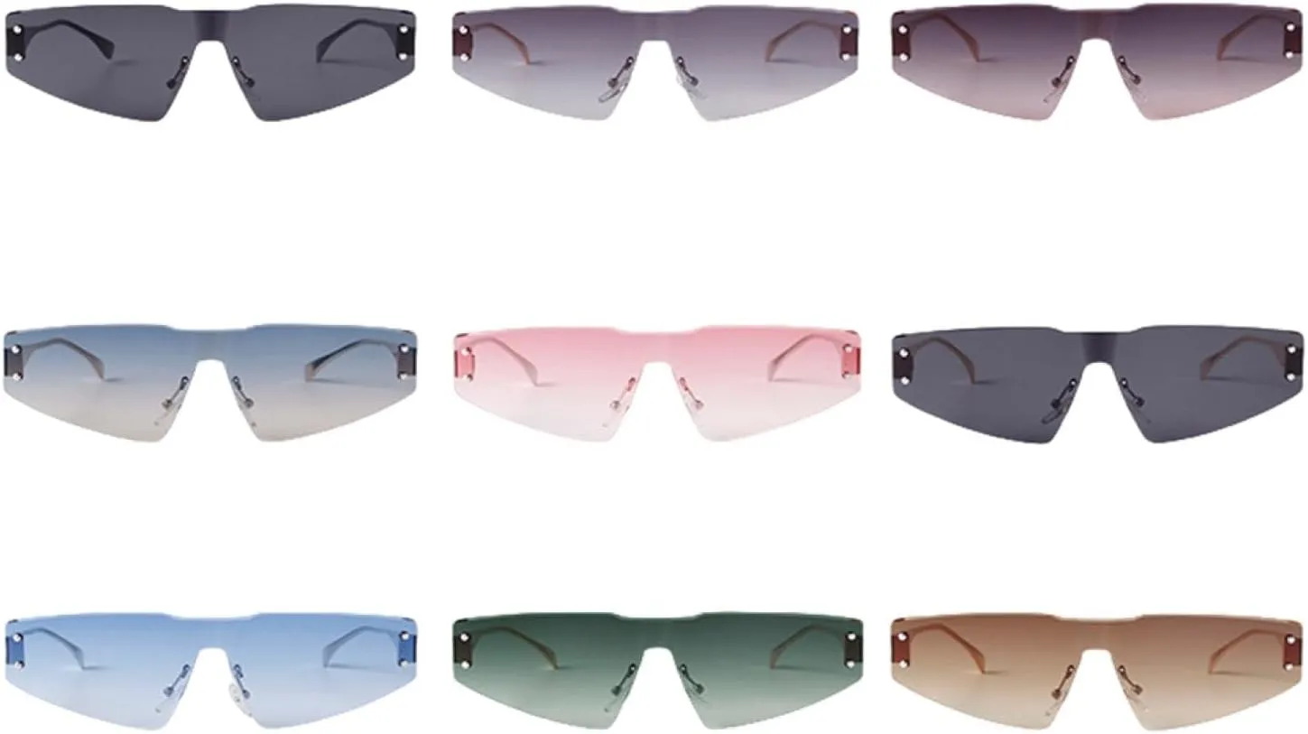 Fashion Frameless Pink Cateye Sunglasses Women Men Trendy Rivet Rimless Triangle Sun Glasses Uv