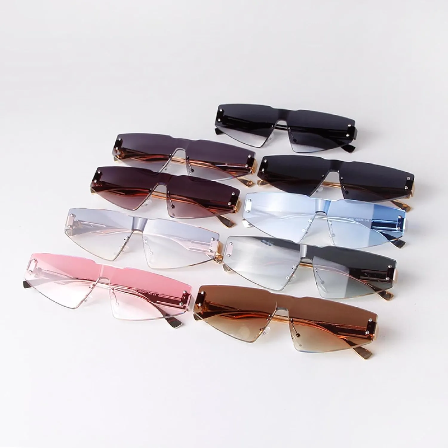 Fashion Frameless Pink Cateye Sunglasses Women Men Trendy Rivet Rimless Triangle Sun Glasses Uv