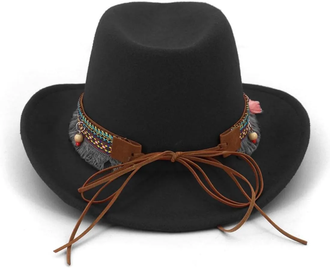 Felt Western Cowboy Hat Men Wide Brim Cowboy Cowgirl Hat Women Fedora Hat Vintage Trilby Hat Sombrero Panama Jazz Hat Belt