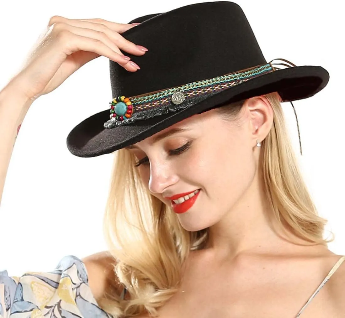 Felt Western Cowboy Hat Men Wide Brim Cowboy Cowgirl Hat Women Fedora Hat Vintage Trilby Hat Sombrero Panama Jazz Hat Belt
