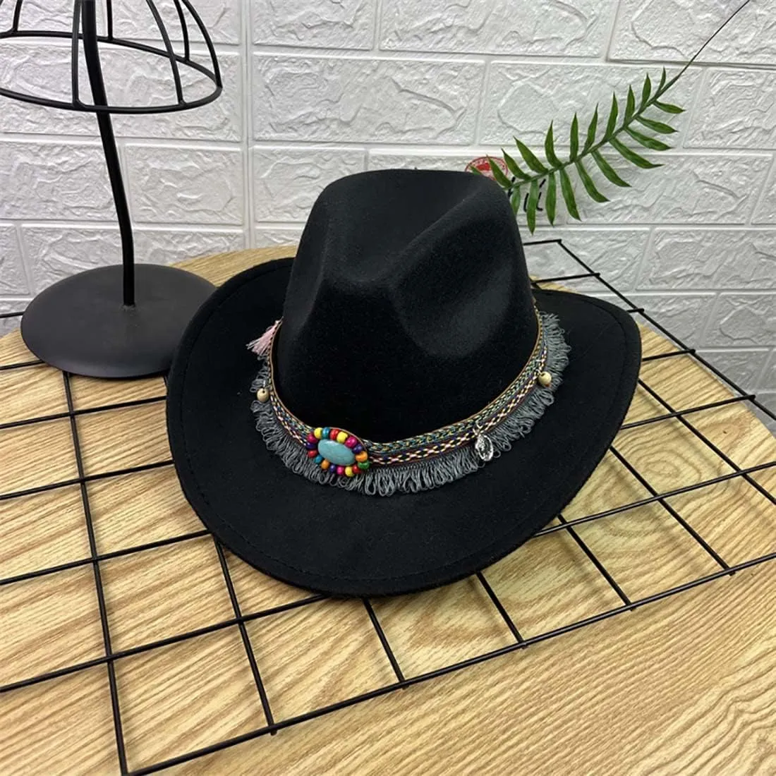 Felt Western Cowboy Hat Men Wide Brim Cowboy Cowgirl Hat Women Fedora Hat Vintage Trilby Hat Sombrero Panama Jazz Hat Belt
