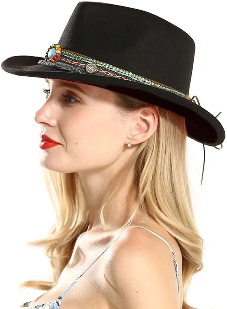 Felt Western Cowboy Hat Men Wide Brim Cowboy Cowgirl Hat Women Fedora Hat Vintage Trilby Hat Sombrero Panama Jazz Hat Belt