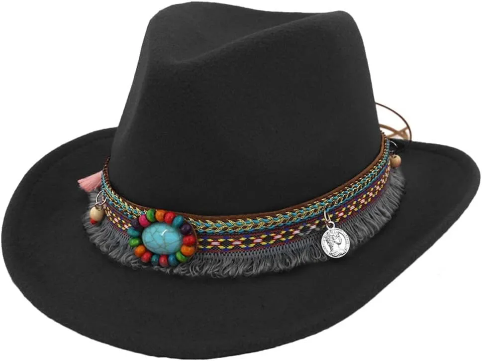 Felt Western Cowboy Hat Men Wide Brim Cowboy Cowgirl Hat Women Fedora Hat Vintage Trilby Hat Sombrero Panama Jazz Hat Belt