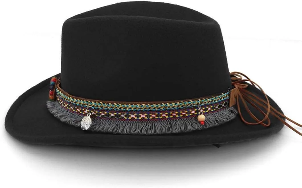 Felt Western Cowboy Hat Men Wide Brim Cowboy Cowgirl Hat Women Fedora Hat Vintage Trilby Hat Sombrero Panama Jazz Hat Belt