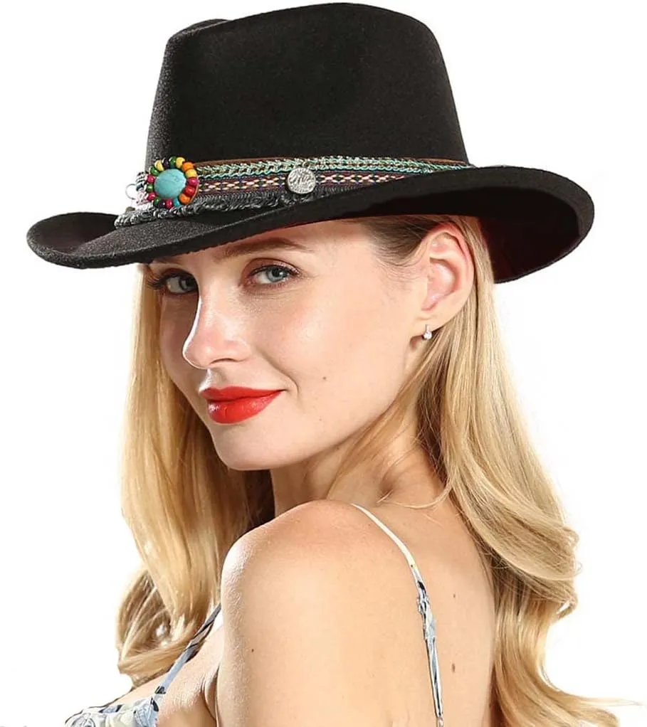 Felt Western Cowboy Hat Men Wide Brim Cowboy Cowgirl Hat Women Fedora Hat Vintage Trilby Hat Sombrero Panama Jazz Hat Belt