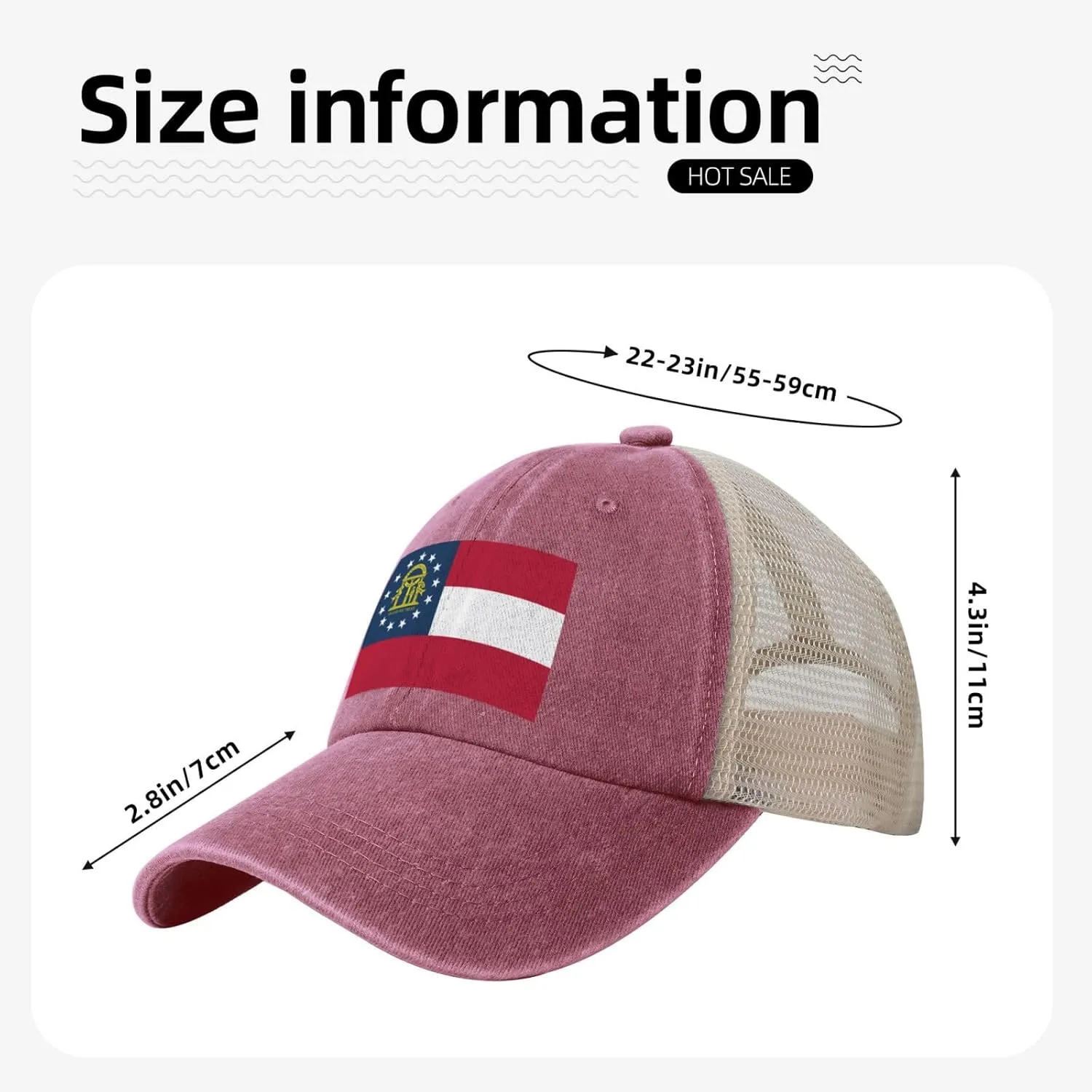 Flag of Georgia (U.S. State) Baseball Cap Women Men Mesh-Back Hat Retro Trucker Hats Sun Hat