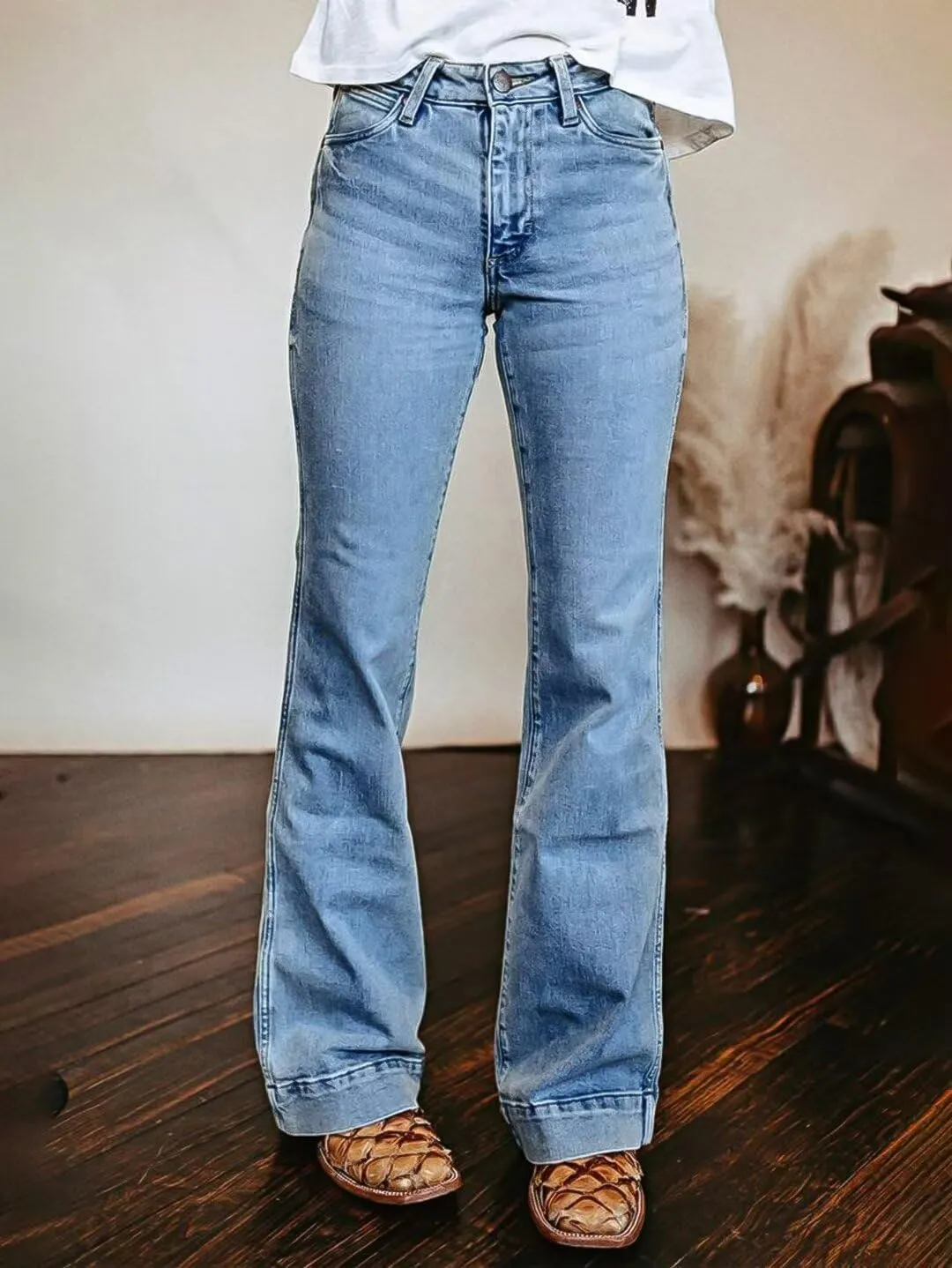 Flamingals Women's Bootcut Jeans Mid Waisted Butt Lifting Stretchy Stitch Detail Denim Jeans