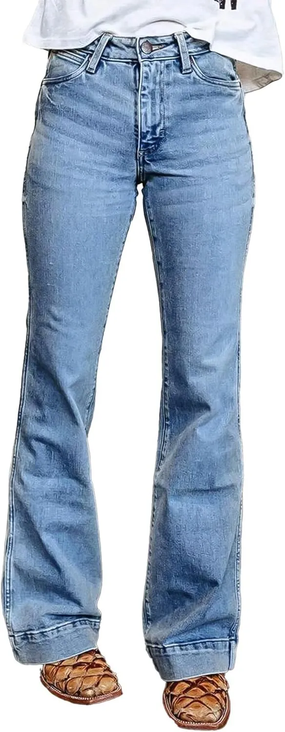 Flamingals Women's Bootcut Jeans Mid Waisted Butt Lifting Stretchy Stitch Detail Denim Jeans