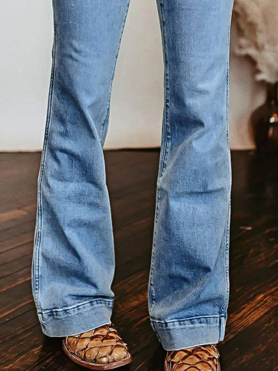 Flamingals Women's Bootcut Jeans Mid Waisted Butt Lifting Stretchy Stitch Detail Denim Jeans
