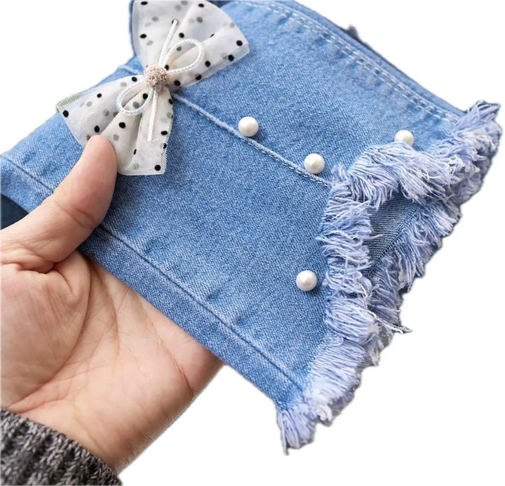 Girls Flare Jeans Elastic Waist Jeans Solid Stretchy Denim Pants