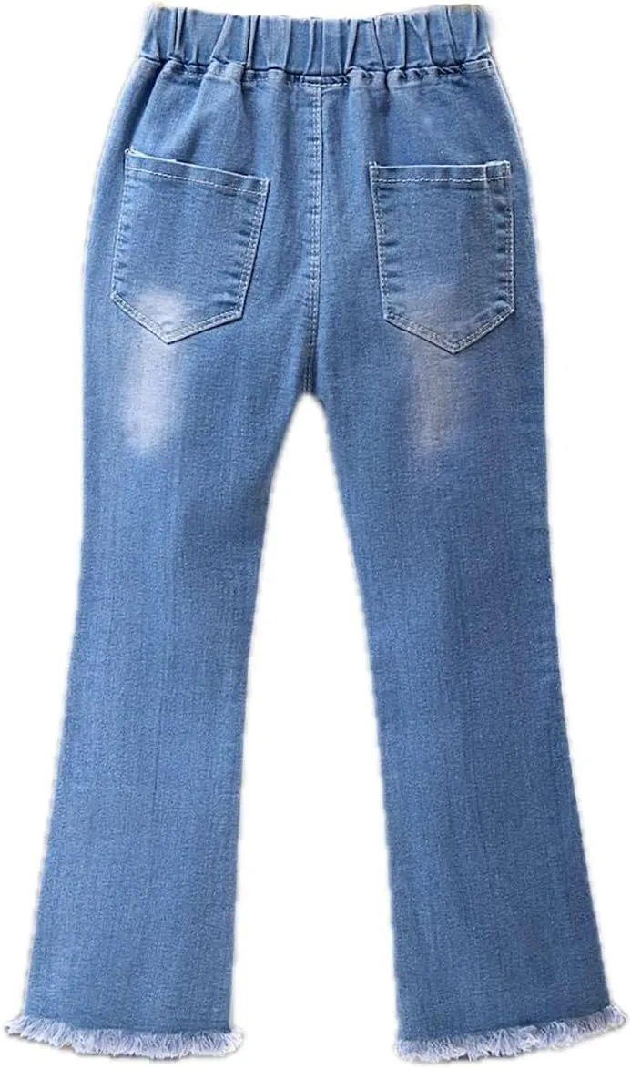 Girls Flare Jeans Elastic Waist Jeans Solid Stretchy Denim Pants