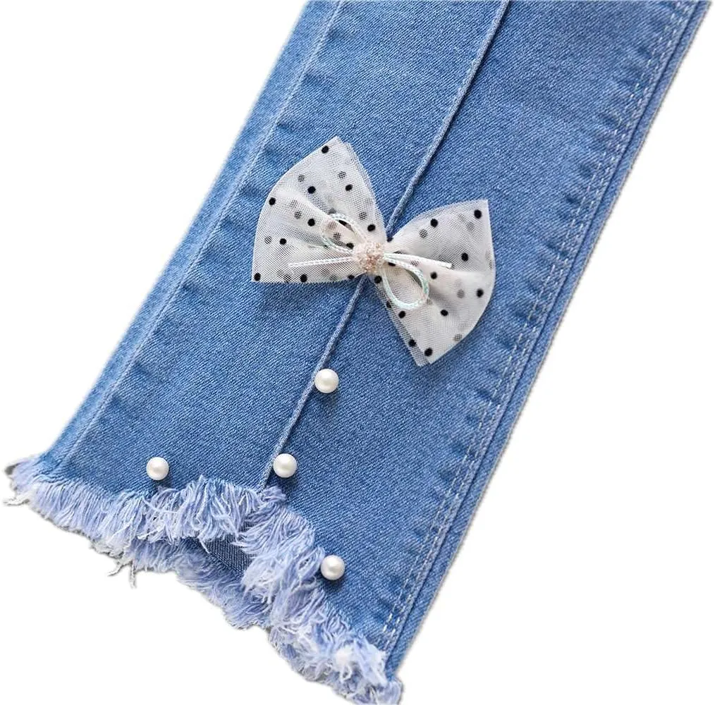 Girls Flare Jeans Elastic Waist Jeans Solid Stretchy Denim Pants