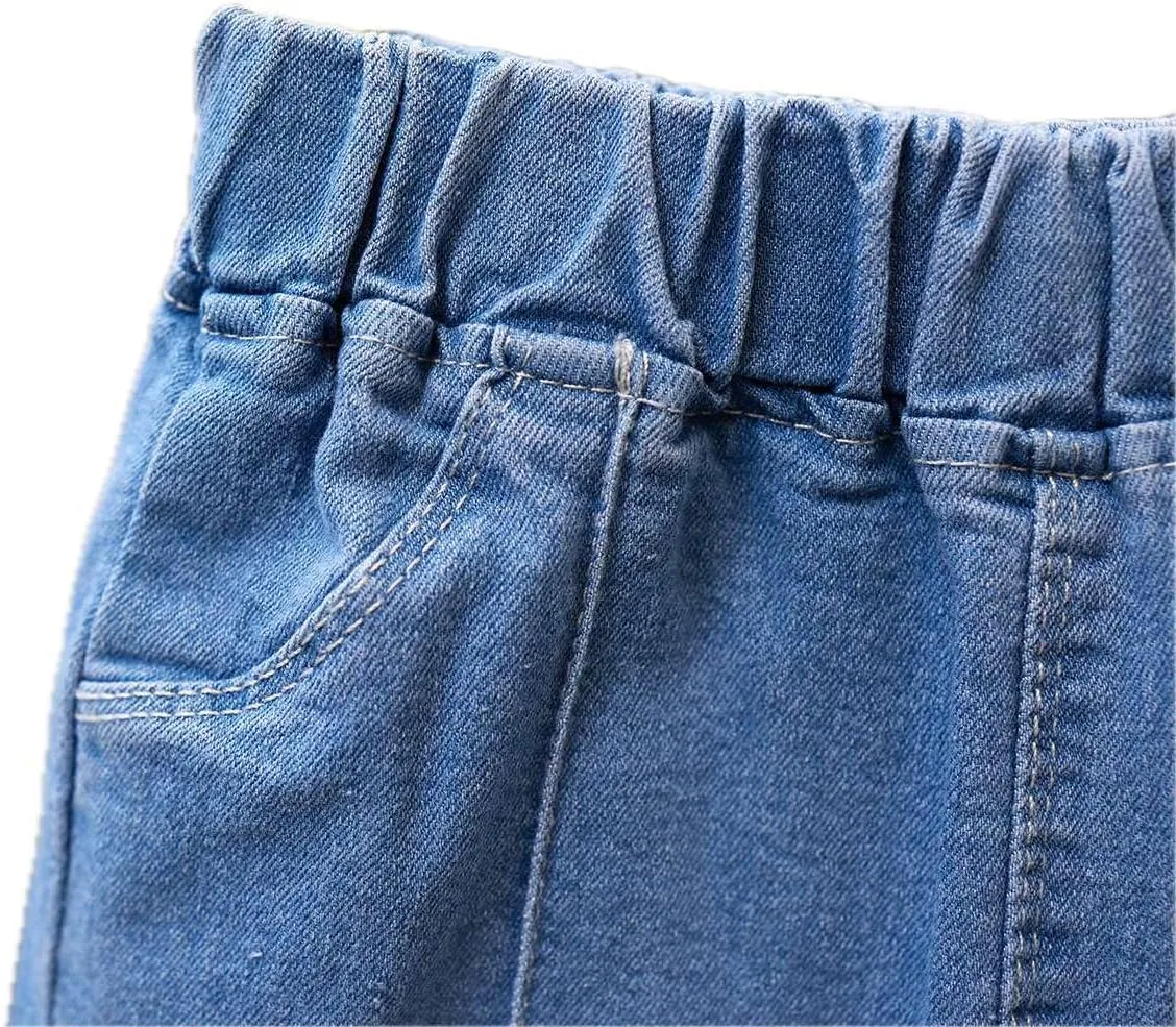 Girls Flare Jeans Elastic Waist Jeans Solid Stretchy Denim Pants