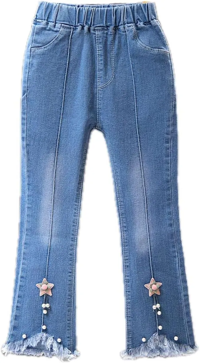 Girls Flare Jeans Elastic Waist Jeans Solid Stretchy Denim Pants