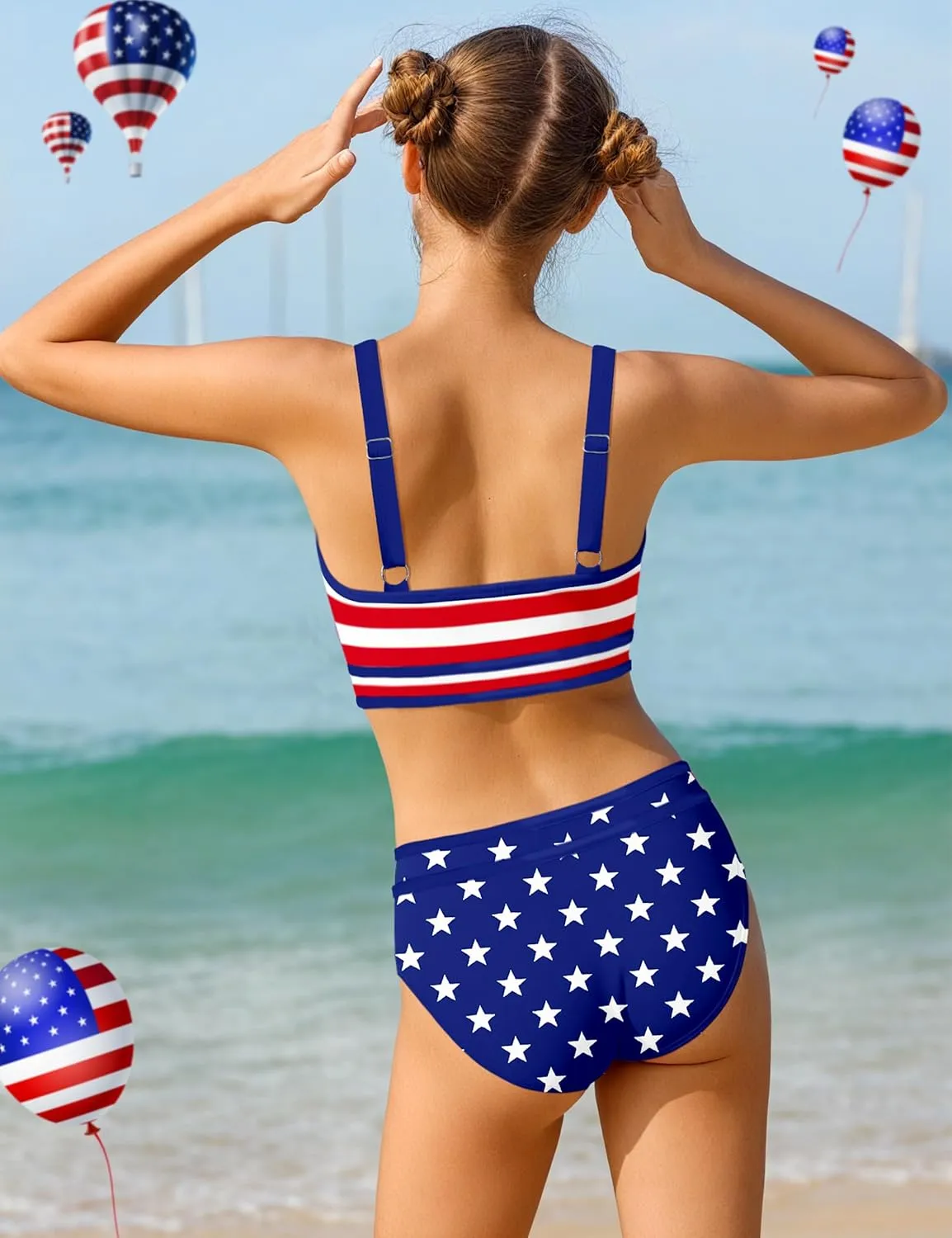 Girls Swimsuit Double Strap High Waist Sporty Bikini Swimsuits Swim Cover Up Skirt 3 Piece Set