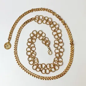 Gorgeous Double Chain Gold Tone Belt with Circle Pendant