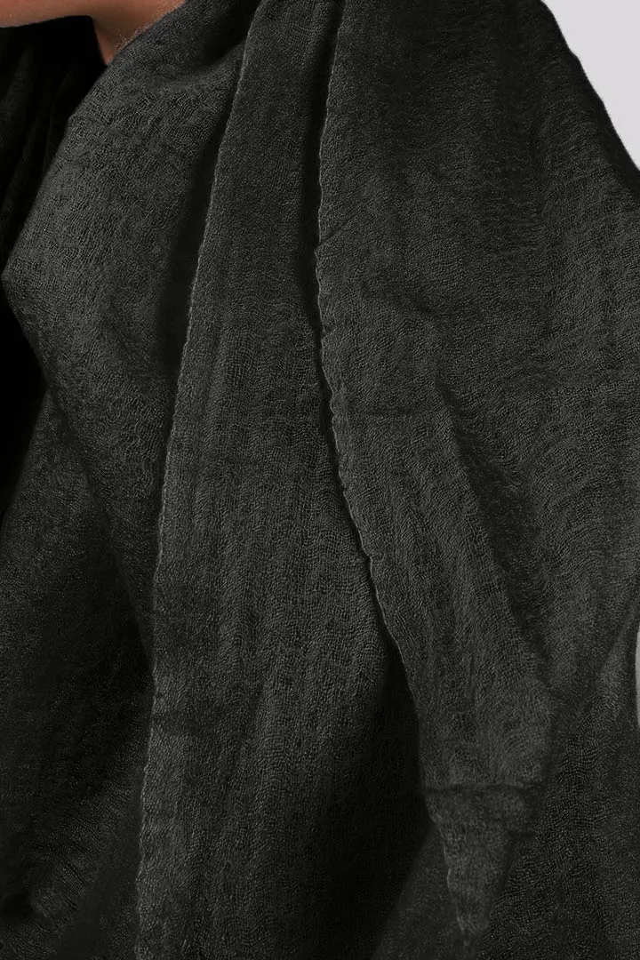 Handwoven Pure Cashmere Scarf Shawl in Black