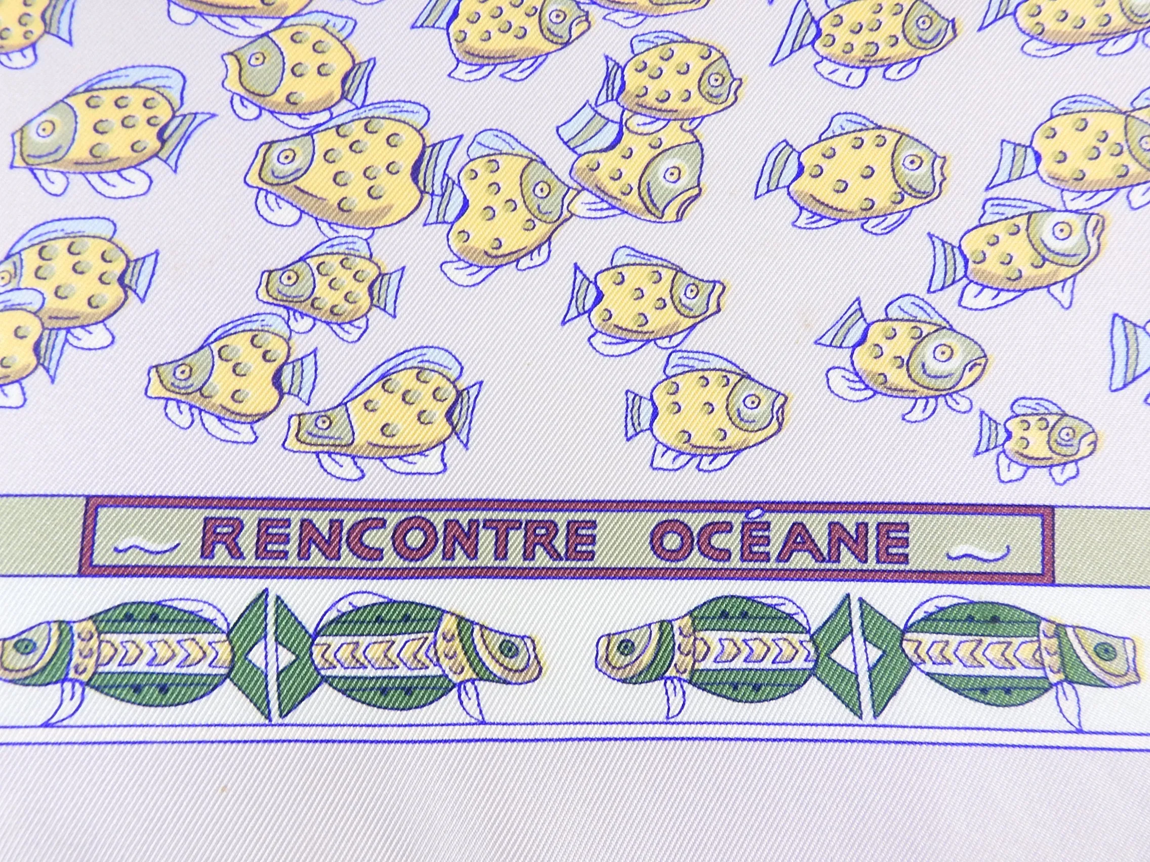 Hermes Rencontre Ocean Light Purple Fish Silk 90cm Scarf
